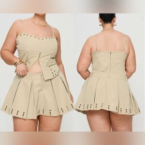 Princess Polly Skirt Size 14‎ Beige Curve Alinzia Eyletet Skort School Girl NEW